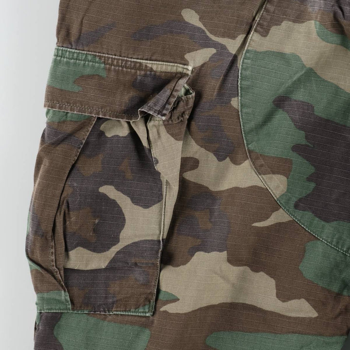 1990'S US Military Issue Camouflage Pattern Woodland Camo Ripstop Military Cargo Pants Combat Pants Made in USA Large-Short cotton Khaki type Vintage Second Hand