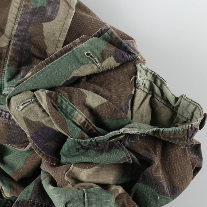 1990'S US Military Issue Camouflage Pattern Woodland Camo Ripstop Military Cargo Pants Combat Pants Made in USA Large-Short cotton Khaki type Vintage Second Hand