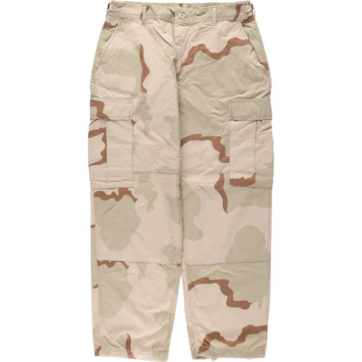 1990'S US Military Issue Camouflage Pattern 3C Desert Camo Ripstop Military Cargo Pants Combat Pants Made in USA MEDIUM-SHORT Nylon Beige type Vintage Second Hand