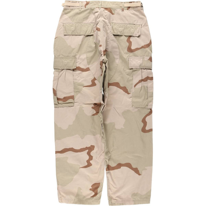 1990'S US Military Issue Camouflage Pattern 3C Desert Camo Ripstop Military Cargo Pants Combat Pants Made in USA MEDIUM-SHORT Nylon Beige type Vintage Second Hand
