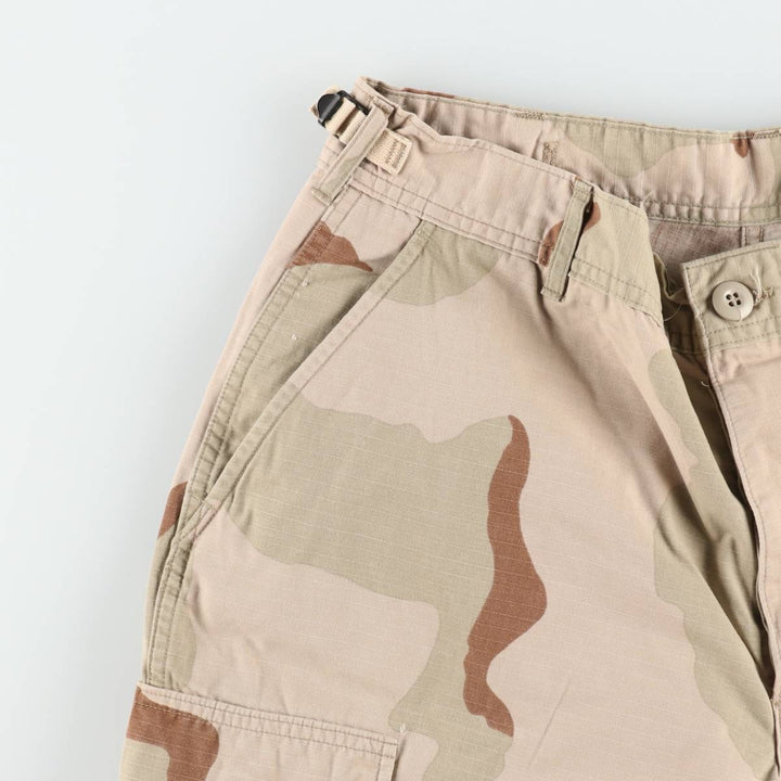 1990'S US Military Issue Camouflage Pattern 3C Desert Camo Ripstop Military Cargo Pants Combat Pants Made in USA MEDIUM-SHORT Nylon Beige type Vintage Second Hand
