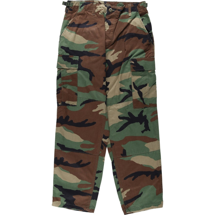 2000'S US Military Issue Camouflage Pattern Woodland Camo Ripstop Military Cargo Pants Combat Pants Made in USA Small-Short cotton Khaki type Vintage Second Hand