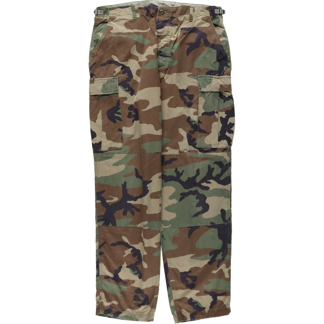 1990'S US Military Issue Camouflage Pattern Woodland Camo Ripstop Military Cargo Pants Combat Pants Made in USA Large-Long Nylon Khaki type Vintage Second Hand