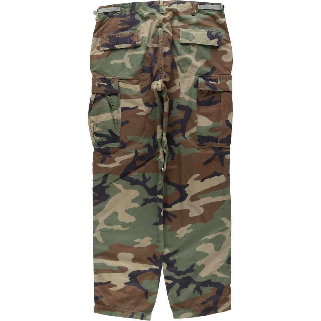 1990'S US Military Issue Camouflage Pattern Woodland Camo Ripstop Military Cargo Pants Combat Pants Made in USA Large-Long Nylon Khaki type Vintage Second Hand