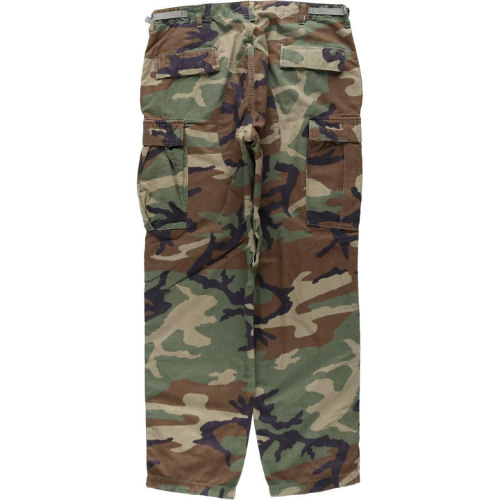1990'S US Military Issue Camouflage Pattern Woodland Camo Ripstop Military Cargo Pants Combat Pants Made in USA Large-Long Nylon Khaki type Vintage Second Hand