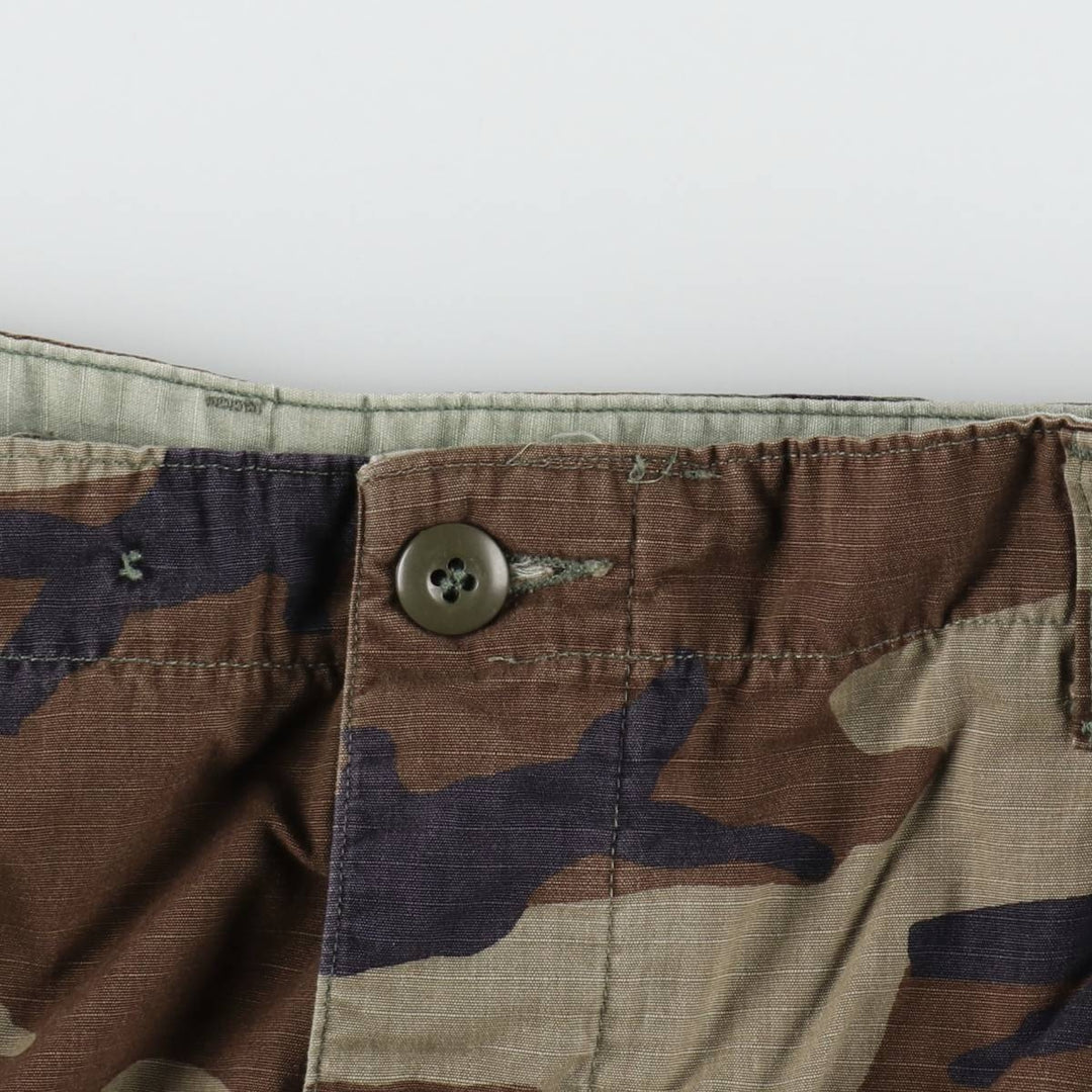 1990'S US Military Issue Camouflage Pattern Woodland Camo Ripstop Military Cargo Pants Combat Pants Made in USA Large-Long Nylon Khaki type Vintage Second Hand