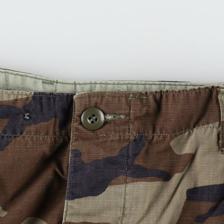 1990'S US Military Issue Camouflage Pattern Woodland Camo Ripstop Military Cargo Pants Combat Pants Made in USA Large-Long Nylon Khaki type Vintage Second Hand