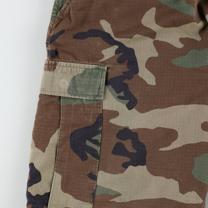 1990'S US Military Issue Camouflage Pattern Woodland Camo Ripstop Military Cargo Pants Combat Pants Made in USA Large-Long Nylon Khaki type Vintage Second Hand