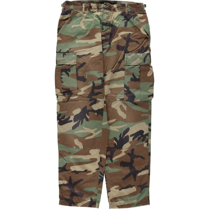 90'S US Military Woodland Camo Ripstop Military Cargo Pants, Combat Pants, Made in USA, Size Medium-Regular Nylon Khaki type Vintage Second Hand