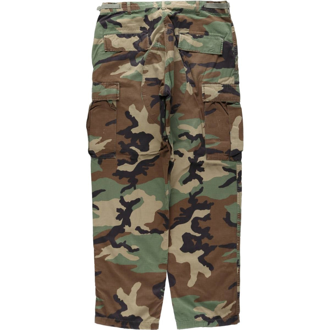 90'S US Military Woodland Camo Ripstop Military Cargo Pants, Combat Pants, Made in USA, Size Medium-Regular Nylon Khaki type Vintage Second Hand