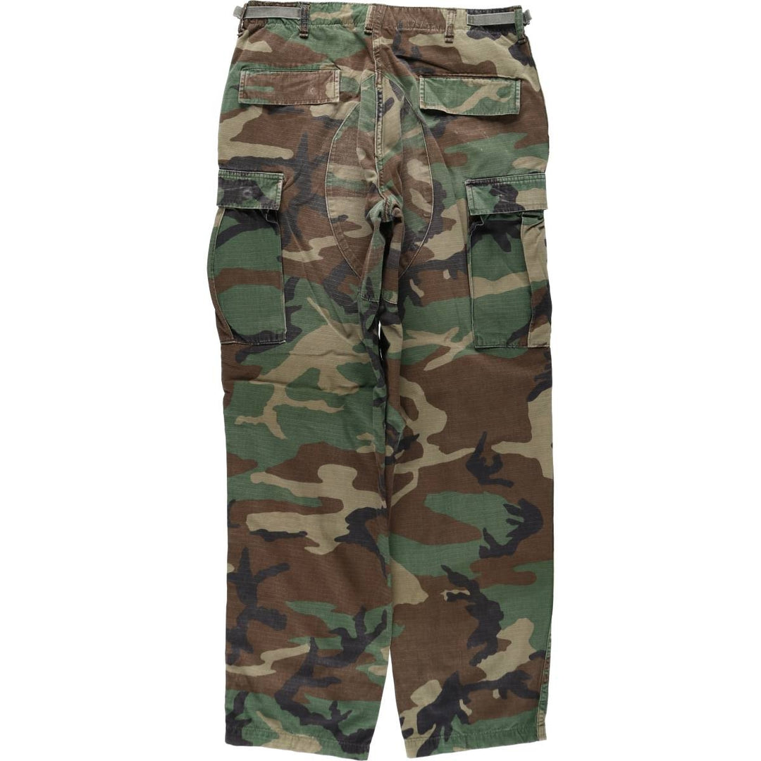 1990'S US Military Issue Camouflage Pattern Woodland Camo Ripstop Military Cargo Pants Combat Pants Made in USA MEDIUM-LONG cotton Khaki type Vintage Second Hand