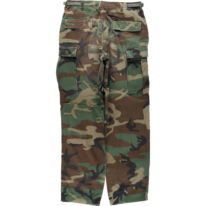 1990'S US Military Issue Camouflage Pattern Woodland Camo Ripstop Military Cargo Pants Combat Pants Made in USA MEDIUM-LONG cotton Khaki type Vintage Second Hand