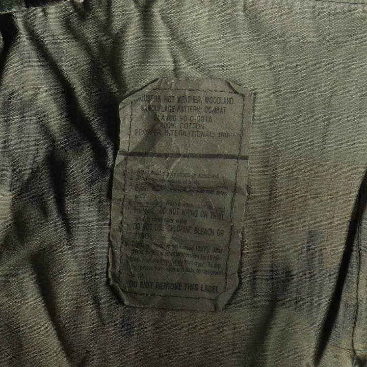 1990'S US Military Issue Camouflage Pattern Woodland Camo Ripstop Military Cargo Pants Combat Pants Made in USA MEDIUM-LONG cotton Khaki type Vintage Second Hand