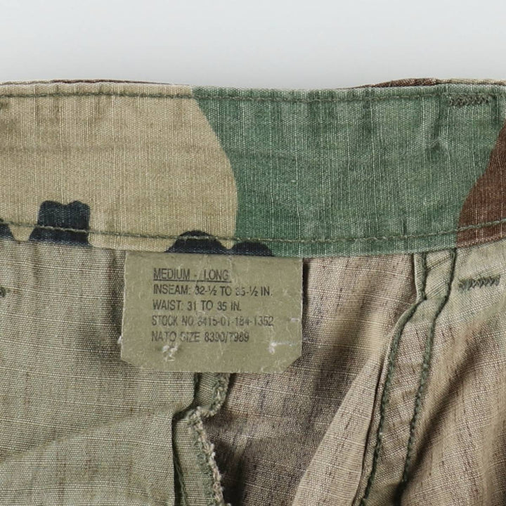 1990'S US Military Issue Camouflage Pattern Woodland Camo Ripstop Military Cargo Pants Combat Pants Made in USA MEDIUM-LONG cotton Khaki type Vintage Second Hand