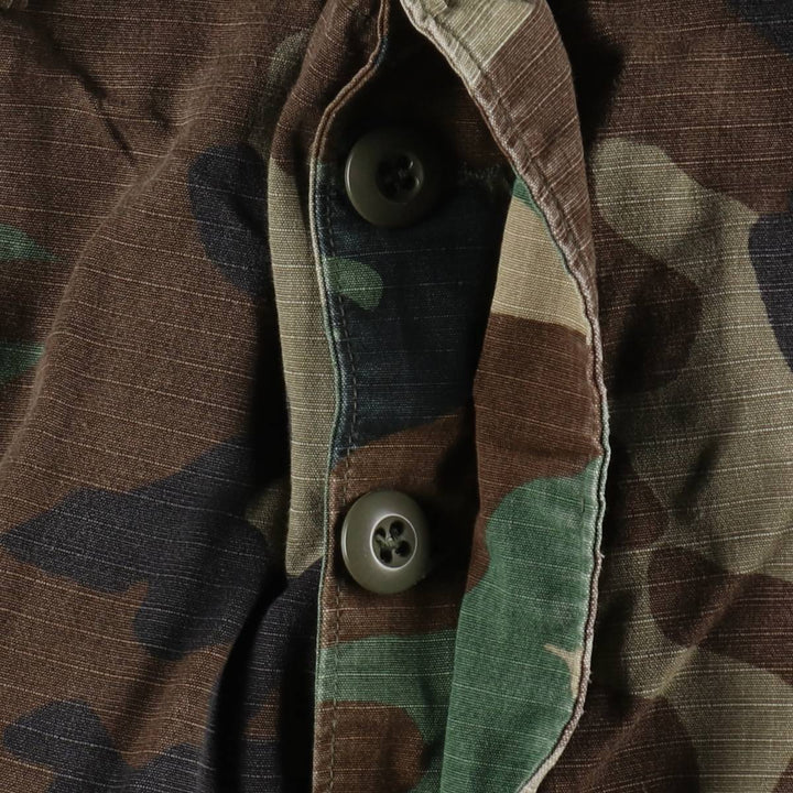 1990'S US Military Issue Camouflage Pattern Woodland Camo Ripstop Military Cargo Pants Combat Pants Made in USA MEDIUM-LONG cotton Khaki type Vintage Second Hand