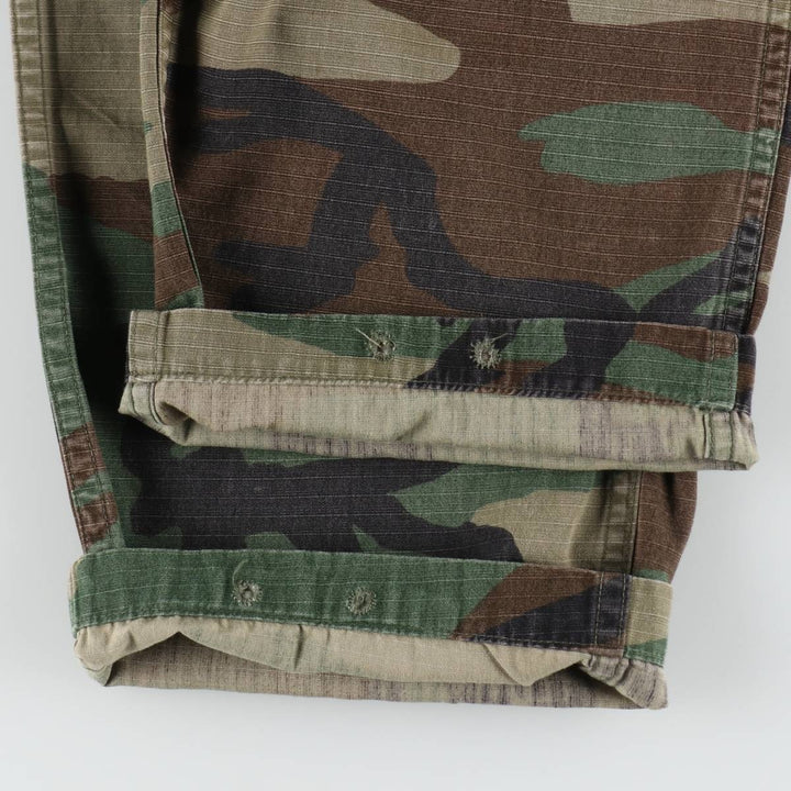 1990'S US Military Issue Camouflage Pattern Woodland Camo Ripstop Military Cargo Pants Combat Pants Made in USA MEDIUM-LONG cotton Khaki type Vintage Second Hand