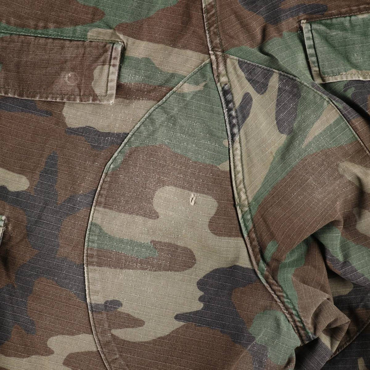 1990'S US Military Issue Camouflage Pattern Woodland Camo Ripstop Military Cargo Pants Combat Pants Made in USA MEDIUM-LONG cotton Khaki type Vintage Second Hand