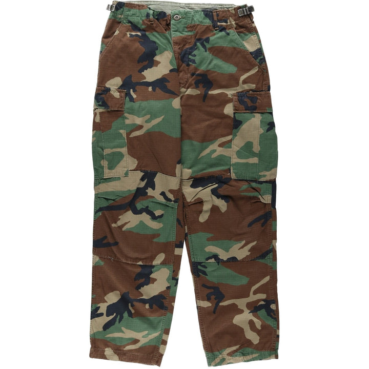 1980'S US Military Issue Woodland Camo Ripstop Military Cargo Pants Combat Pants Made in USA MEDIUM-REGULAR cotton Khaki type Vintage Second Hand