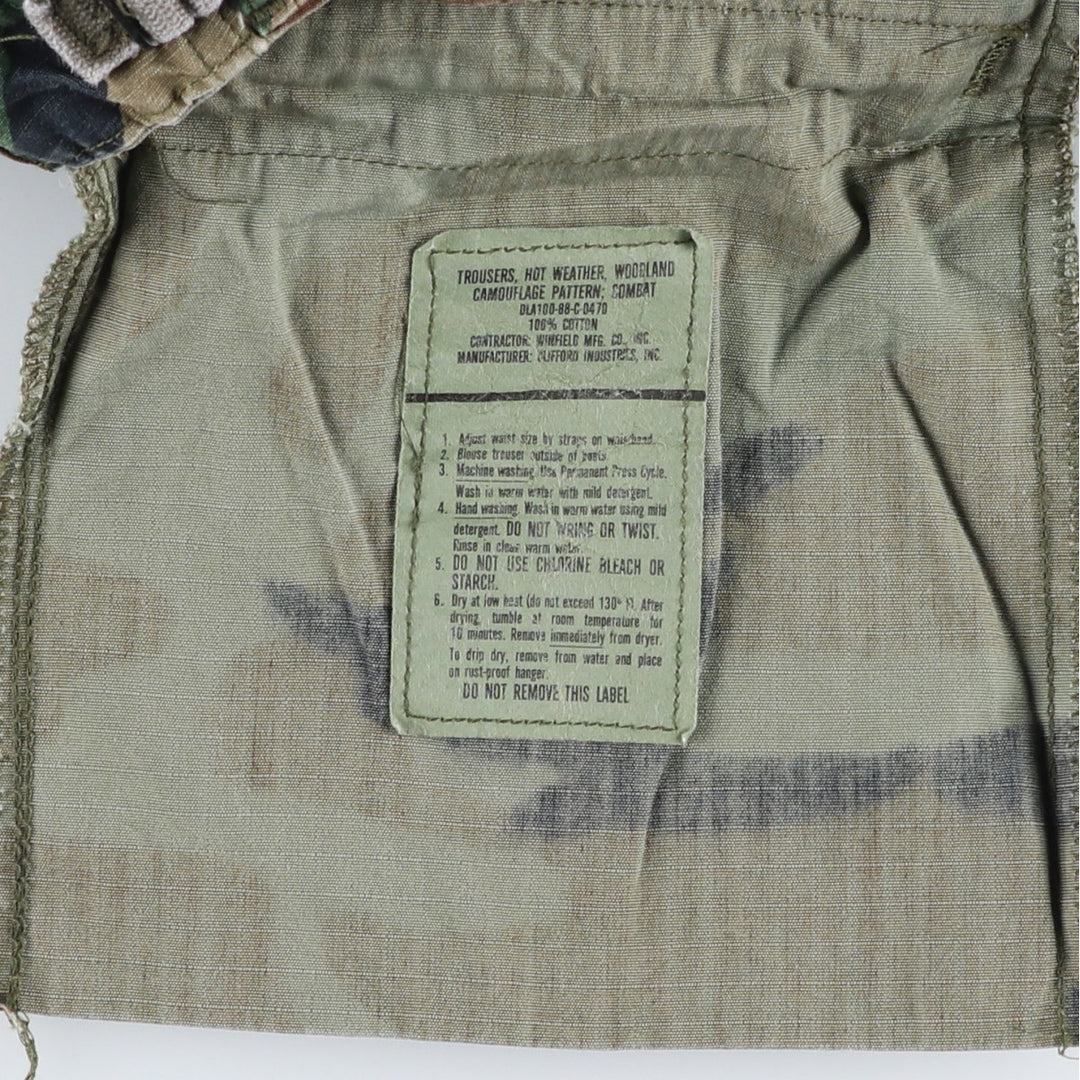 1980'S US Military Issue Woodland Camo Ripstop Military Cargo Pants Combat Pants Made in USA MEDIUM-REGULAR cotton Khaki type Vintage Second Hand