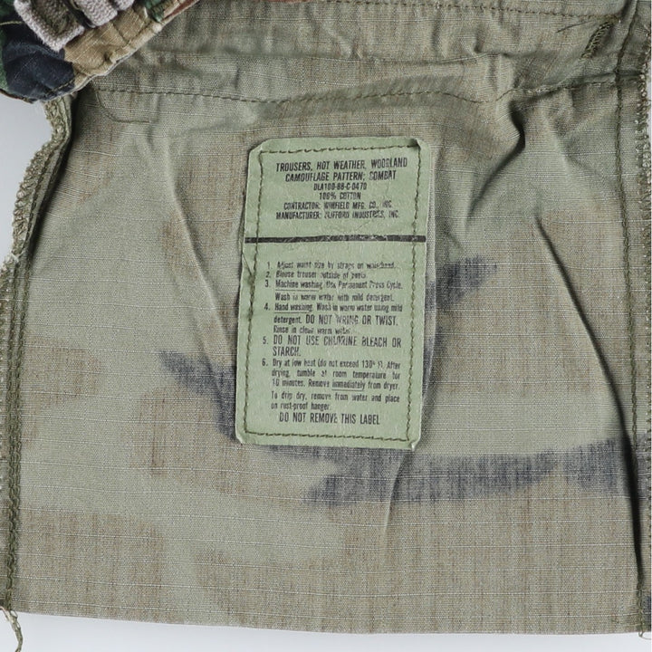 1980'S US Military Issue Woodland Camo Ripstop Military Cargo Pants Combat Pants Made in USA MEDIUM-REGULAR cotton Khaki type Vintage Second Hand