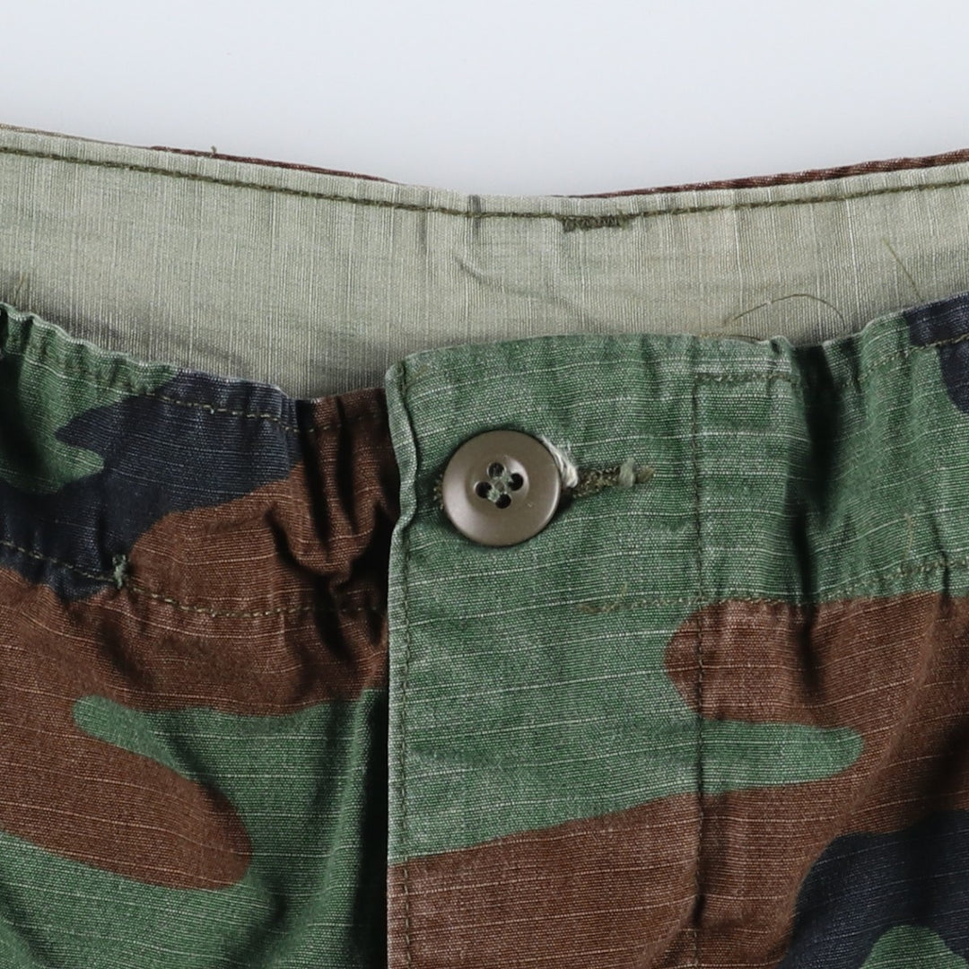 1980'S US Military Issue Woodland Camo Ripstop Military Cargo Pants Combat Pants Made in USA MEDIUM-REGULAR cotton Khaki type Vintage Second Hand