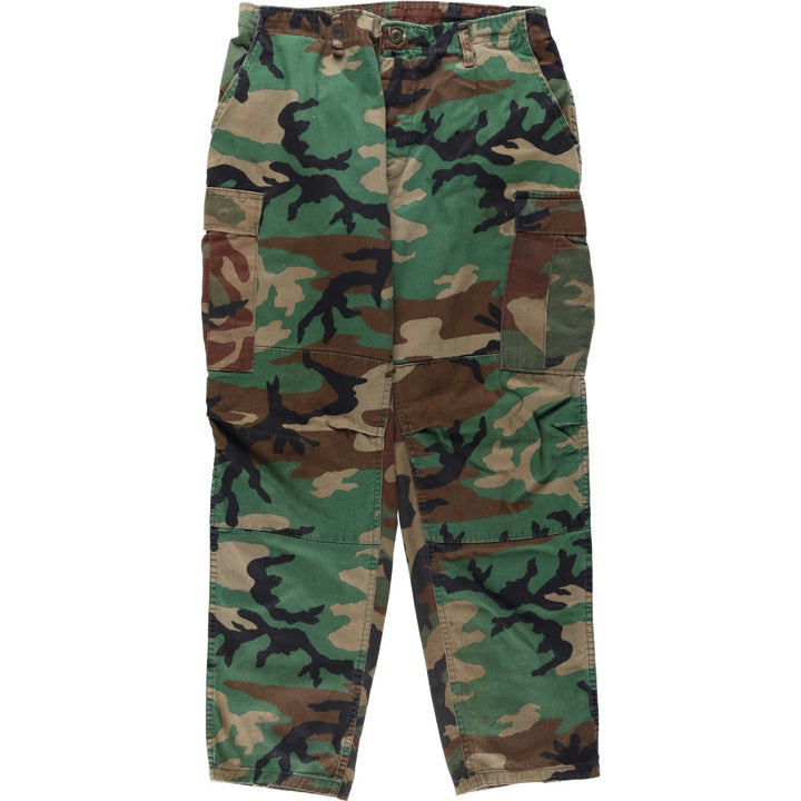 Civilian-made ATLANCO camouflage pattern woodland camo military cargo pants combat pants, made in USA, men's size W38 equivalent. cotton Khaki type Vintage Second Hand