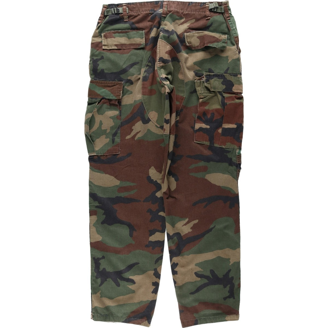 Civilian-made ATLANCO camouflage pattern woodland camo military cargo pants combat pants, made in USA, men's size W38 equivalent. cotton Khaki type Vintage Second Hand