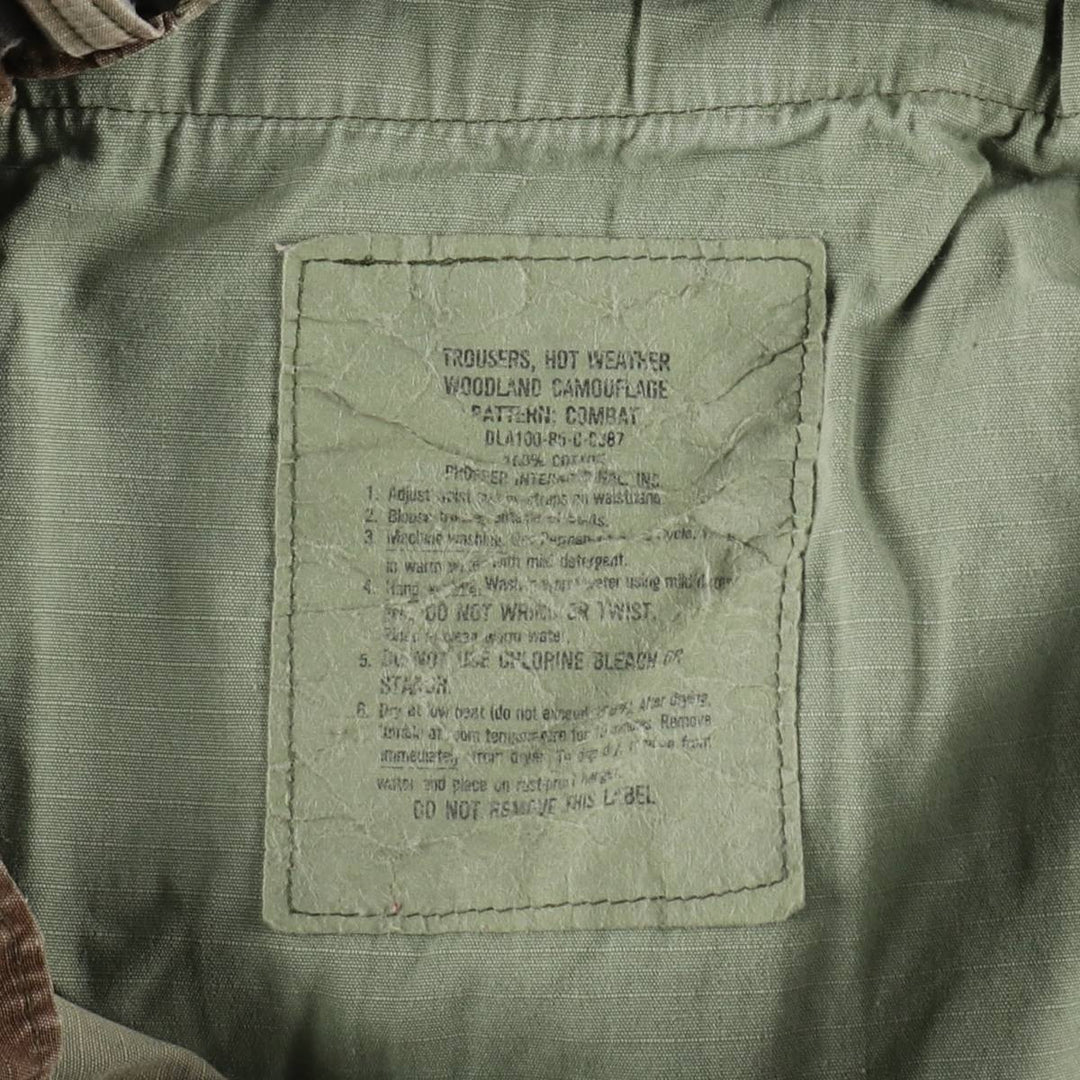 1980'S US Military Issue Woodland Camo Ripstop Military Cargo Pants Combat Pants Made in USA Men's W34 (approx.) cotton Khaki type Vintage Second Hand