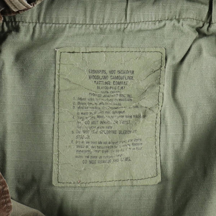 1980'S US Military Issue Woodland Camo Ripstop Military Cargo Pants Combat Pants Made in USA Men's W34 (approx.) cotton Khaki type Vintage Second Hand