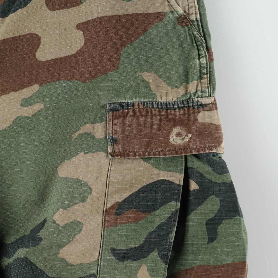 1980'S US Military Issue Woodland Camo Ripstop Military Cargo Pants Combat Pants Made in USA Men's W34 (approx.) cotton Khaki type Vintage Second Hand
