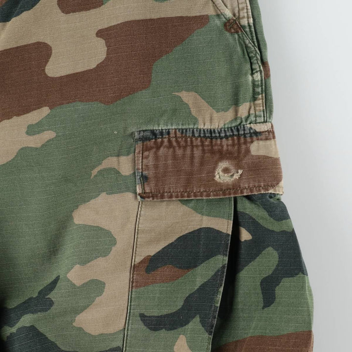 1980'S US Military Issue Woodland Camo Ripstop Military Cargo Pants Combat Pants Made in USA Men's W34 (approx.) cotton Khaki type Vintage Second Hand