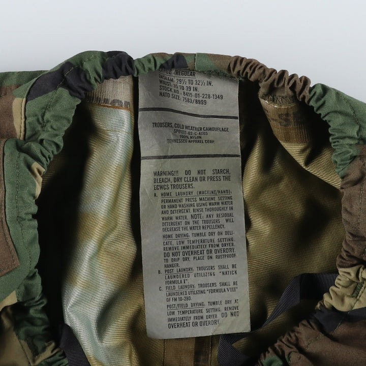 2000'S US Military Issue Camouflage Pattern Woodland Camo Military Gore-Tex Pants Made in USA Large-Regular (Men's Size L equivalent) Nylon Khaki type Vintage Second Hand