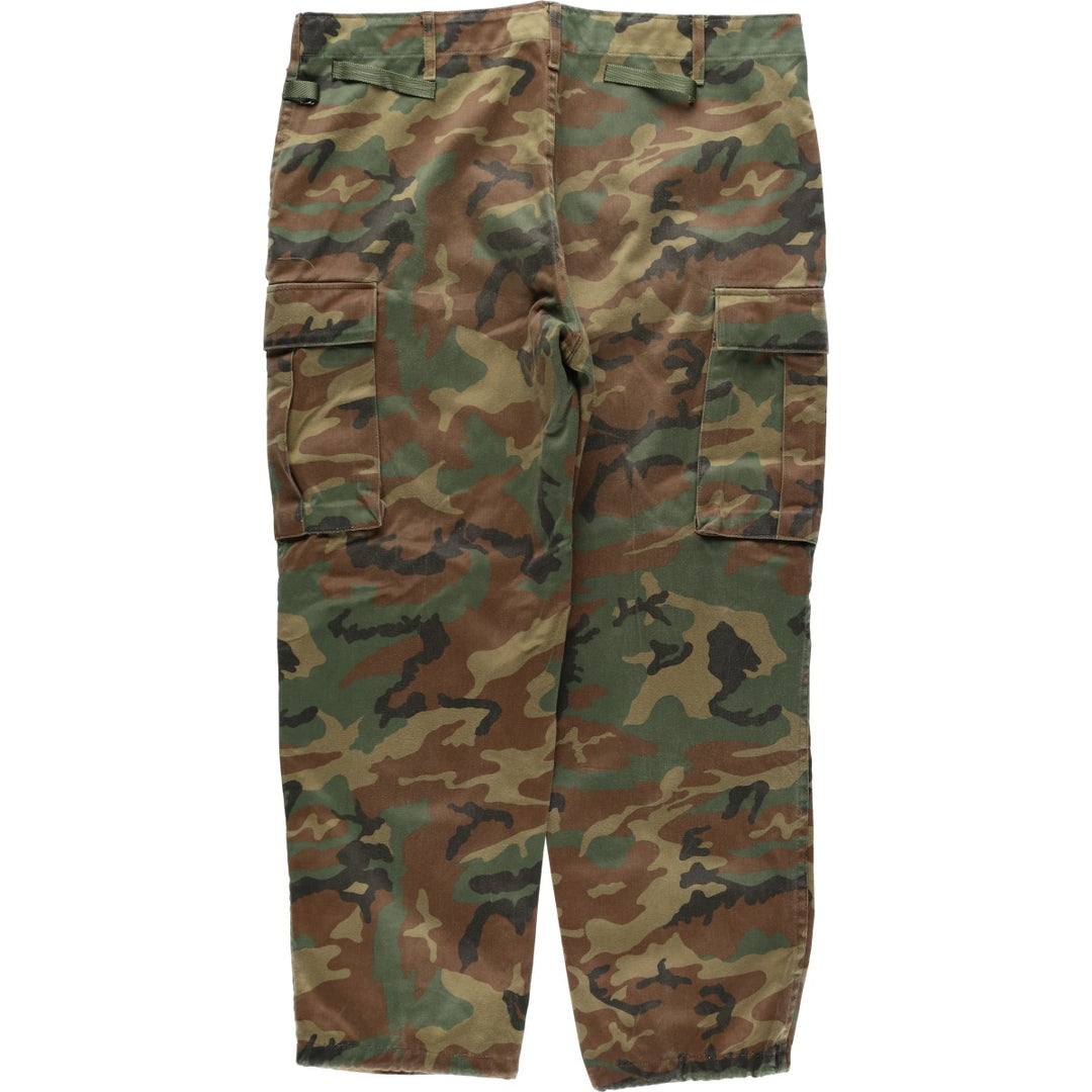 1990'S Spanish Army Camouflage Pattern Woodland Camo Double Knee Military Cargo Pants, Size 54M (Men's W38 equivalent), Vintage polyester Khaki type Vintage Second Hand