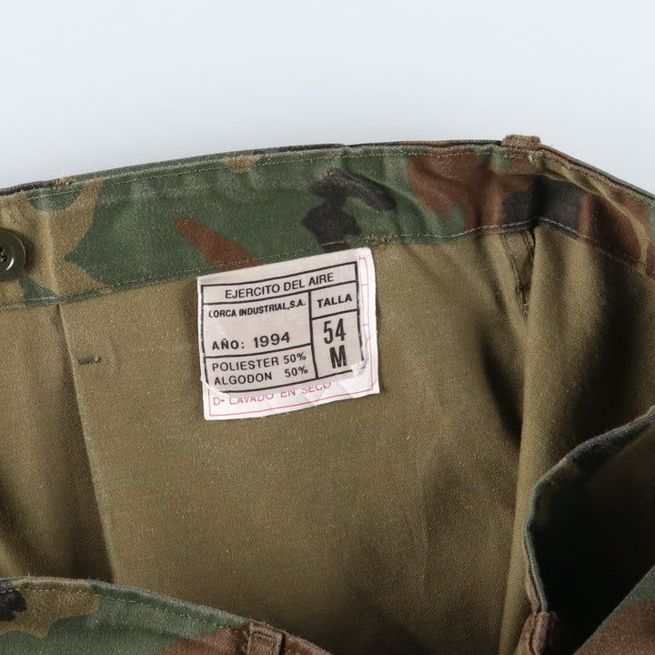 1990'S Spanish Army Camouflage Pattern Woodland Camo Double Knee Military Cargo Pants, Size 54M (Men's W38 equivalent), Vintage polyester Khaki type Vintage Second Hand