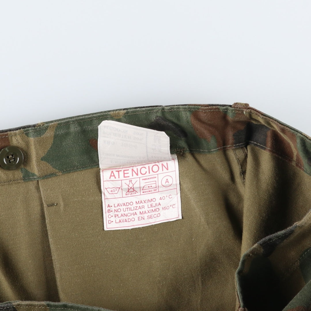 1990'S Spanish Army Camouflage Pattern Woodland Camo Double Knee Military Cargo Pants, Size 54M (Men's W38 equivalent), Vintage polyester Khaki type Vintage Second Hand