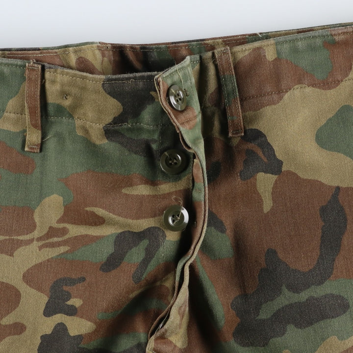 1990'S Spanish Army Camouflage Pattern Woodland Camo Double Knee Military Cargo Pants, Size 54M (Men's W38 equivalent), Vintage polyester Khaki type Vintage Second Hand