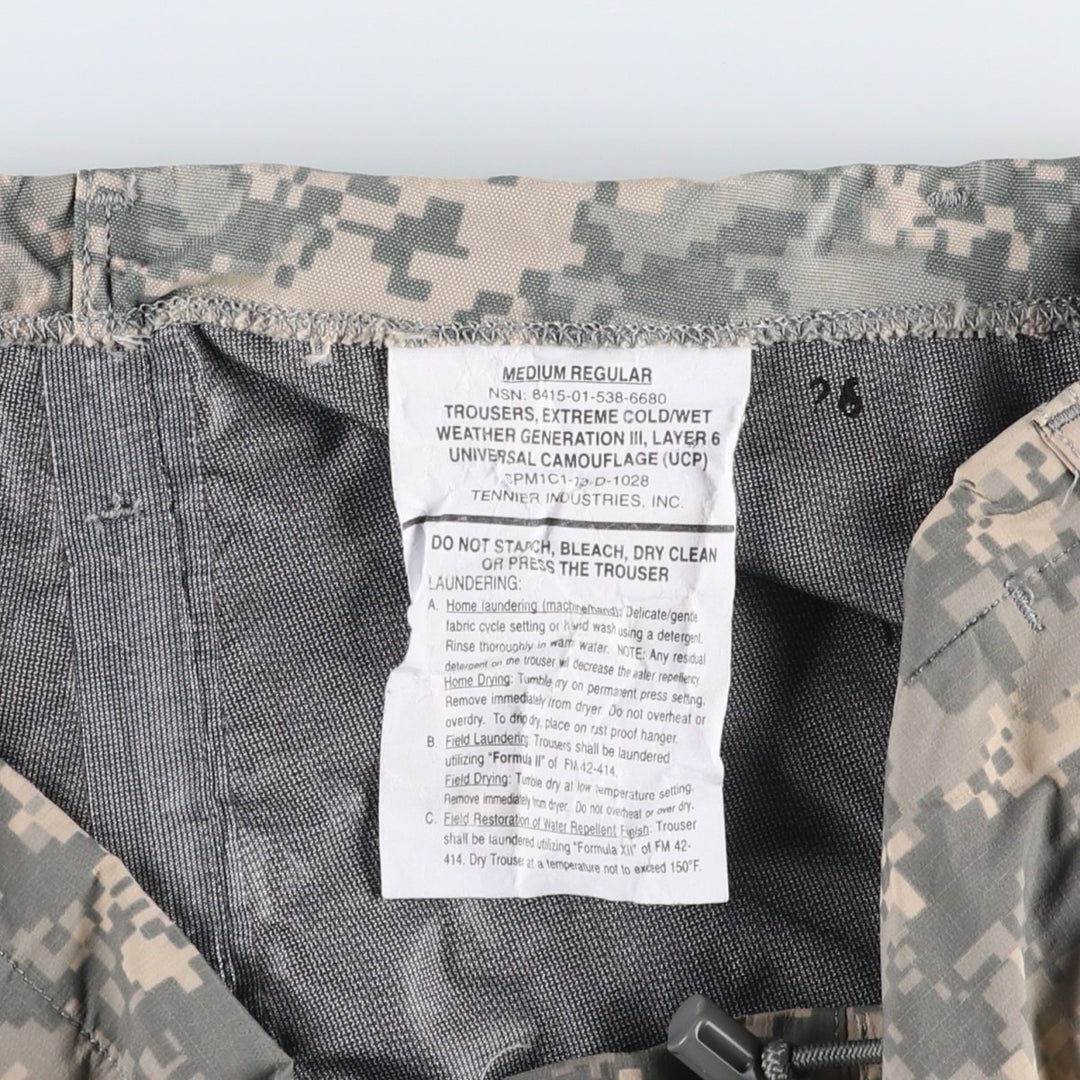 Genuine US military camouflage pattern ACU digital camo ECWCS GEN3 military overpants, made in USA, MEDIUM REGULAR (equivalent to men's M). unclear Beige type Vintage Second Hand