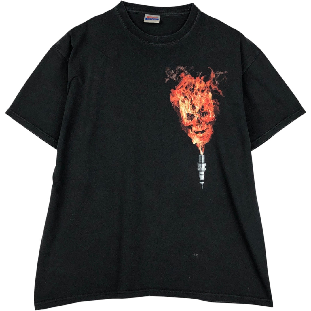 2000'S Hanes Heavyweight Skull Pattern Fire Pattern NGK Spark Plug Advertising T-Shirt, Men's XL equivalent. cotton black type Vintage Second Hand