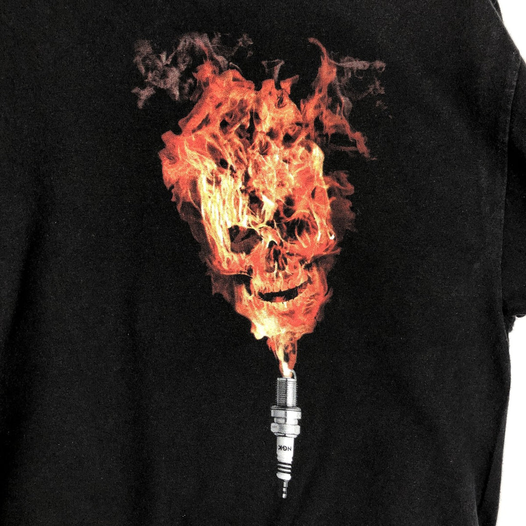 2000'S Hanes Heavyweight Skull Pattern Fire Pattern NGK Spark Plug Advertising T-Shirt, Men's XL equivalent. cotton black type Vintage Second Hand