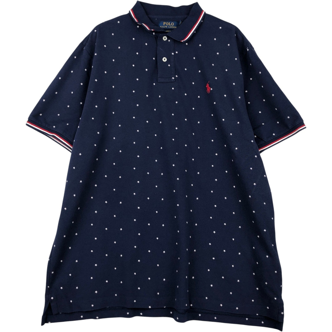 Ralph Lauren POLO RALPH LAUREN CLASSIC FIT all-over star print short-sleeved polo shirt, men's size XL (approx.) cotton navy blue type Vintage Second Hand