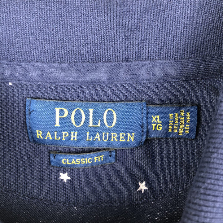 Ralph Lauren POLO RALPH LAUREN CLASSIC FIT all-over star print short-sleeved polo shirt, men's size XL (approx.) cotton navy blue type Vintage Second Hand