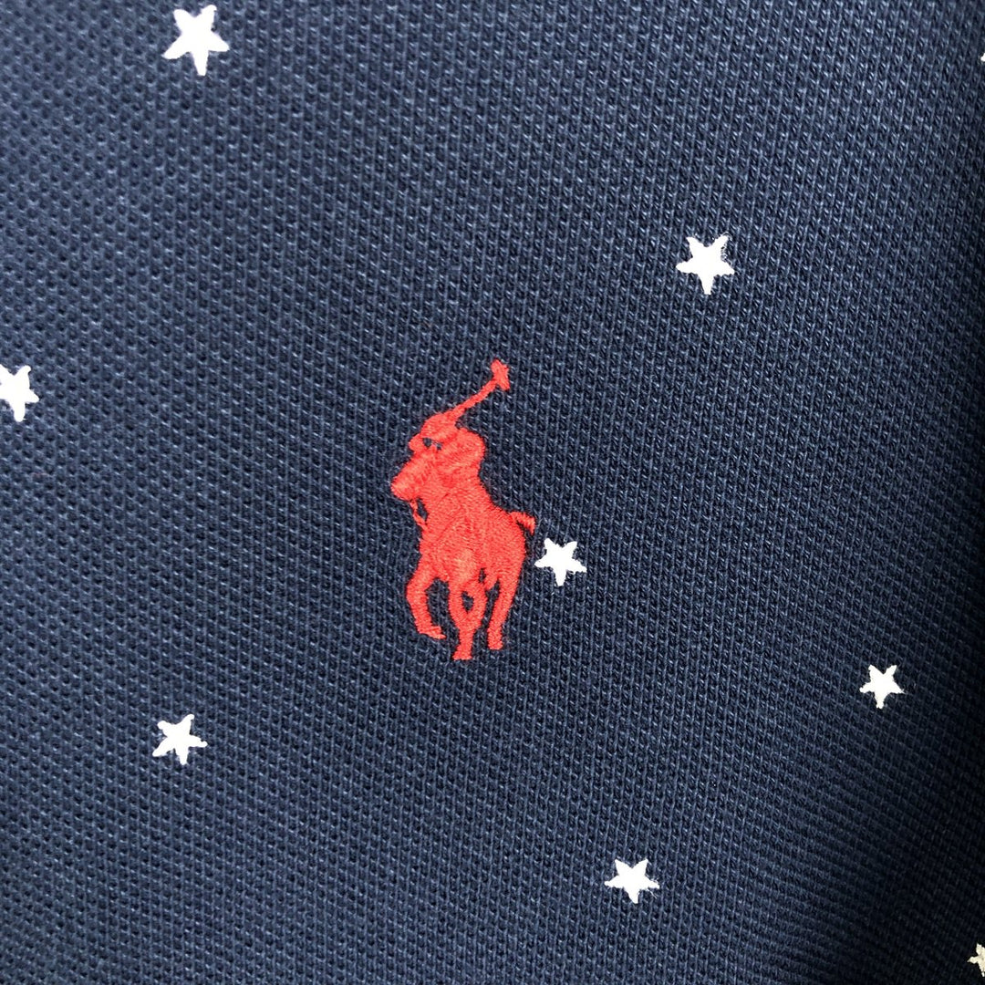 Ralph Lauren POLO RALPH LAUREN CLASSIC FIT all-over star print short-sleeved polo shirt, men's size XL (approx.) cotton navy blue type Vintage Second Hand