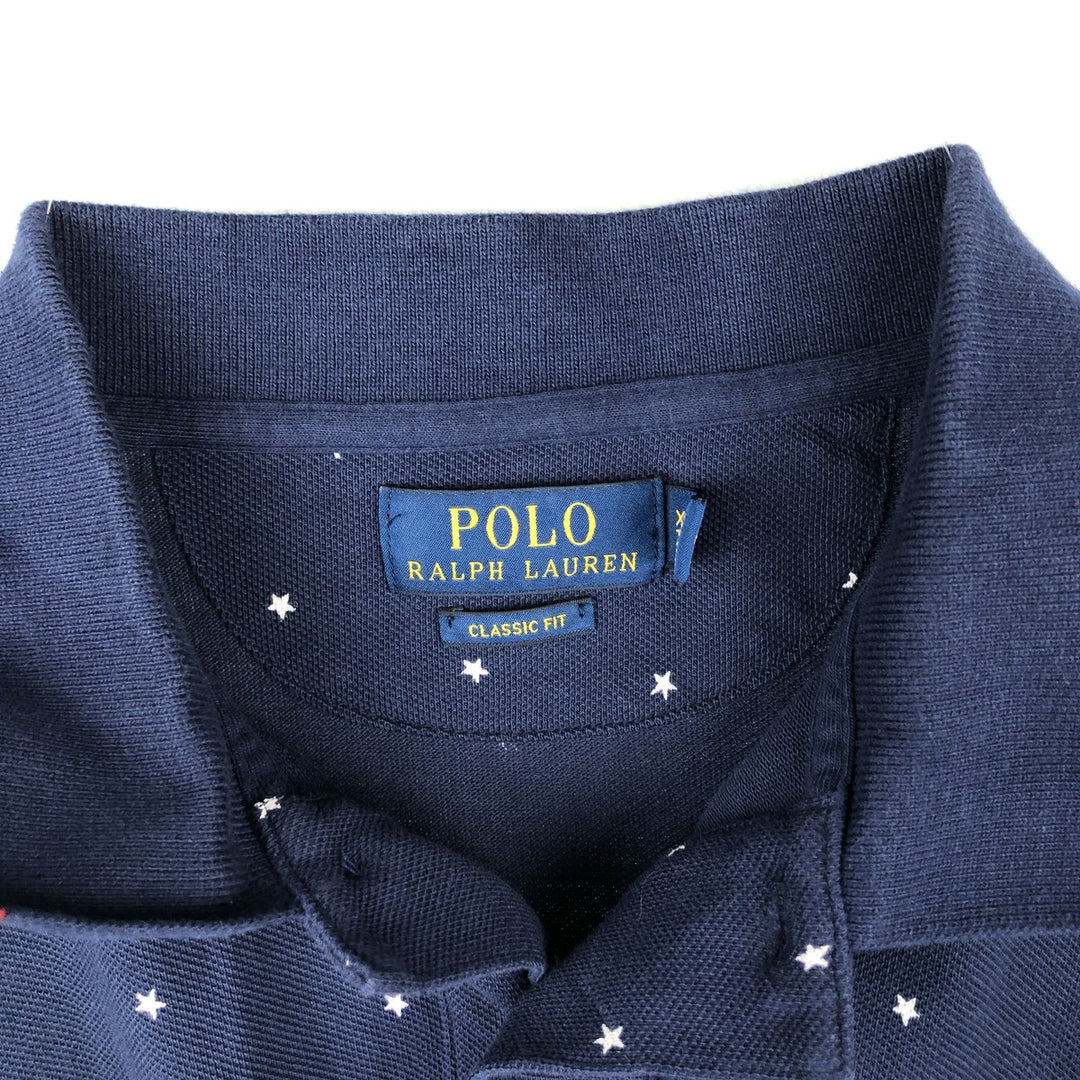 Ralph Lauren POLO RALPH LAUREN CLASSIC FIT all-over star print short-sleeved polo shirt, men's size XL (approx.) cotton navy blue type Vintage Second Hand