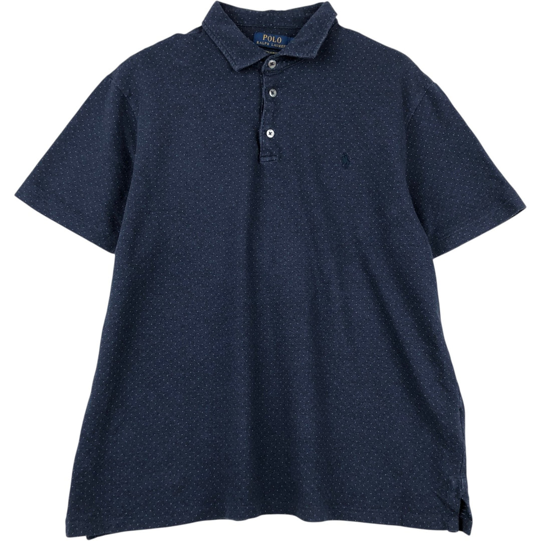 Ralph Lauren POLO RALPH LAUREN CUSTOM SLIM FIT Dot Pattern Short-Sleeve Polo Shirt (Men's XL equivalent) cotton navy blue type Vintage Second Hand