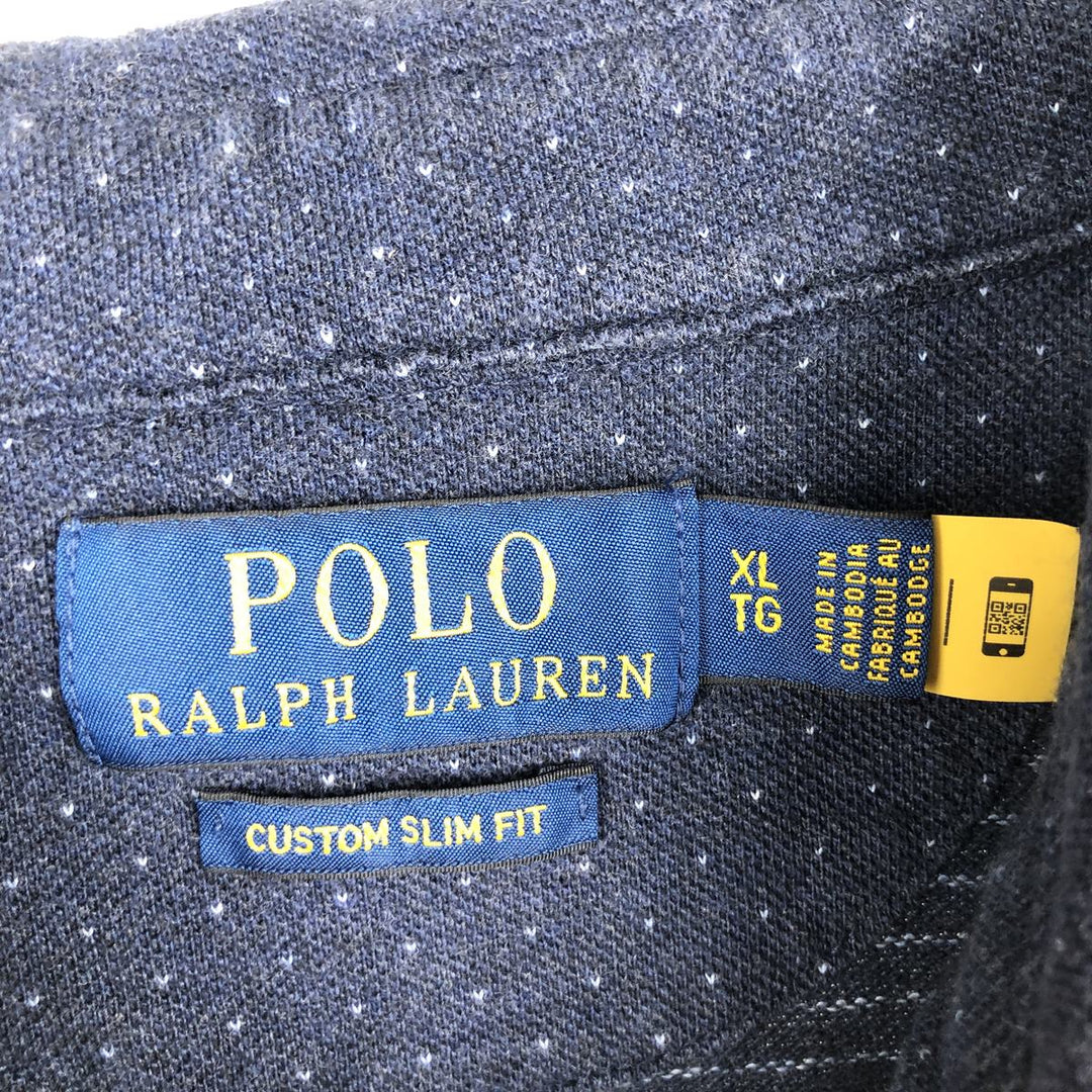 Ralph Lauren POLO RALPH LAUREN CUSTOM SLIM FIT Dot Pattern Short-Sleeve Polo Shirt (Men's XL equivalent) cotton navy blue type Vintage Second Hand