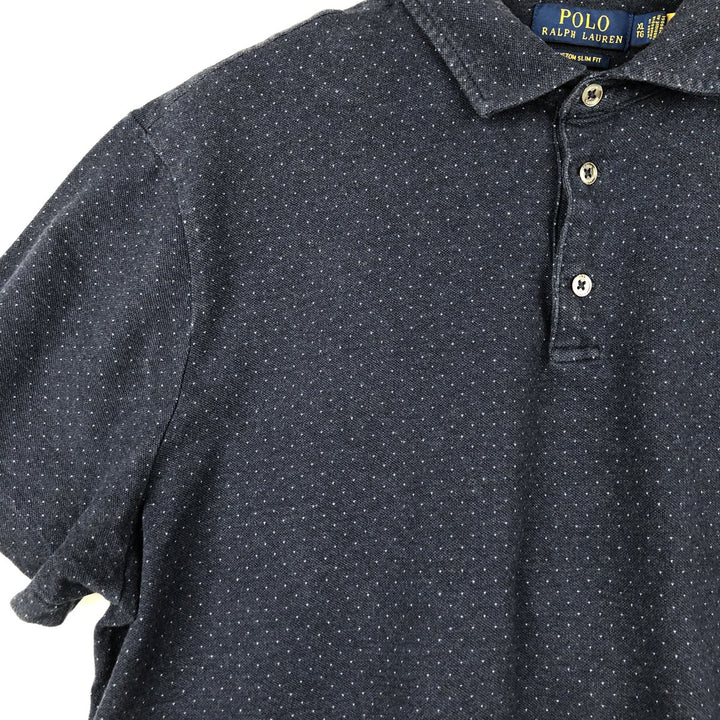 Ralph Lauren POLO RALPH LAUREN CUSTOM SLIM FIT Dot Pattern Short-Sleeve Polo Shirt (Men's XL equivalent) cotton navy blue type Vintage Second Hand