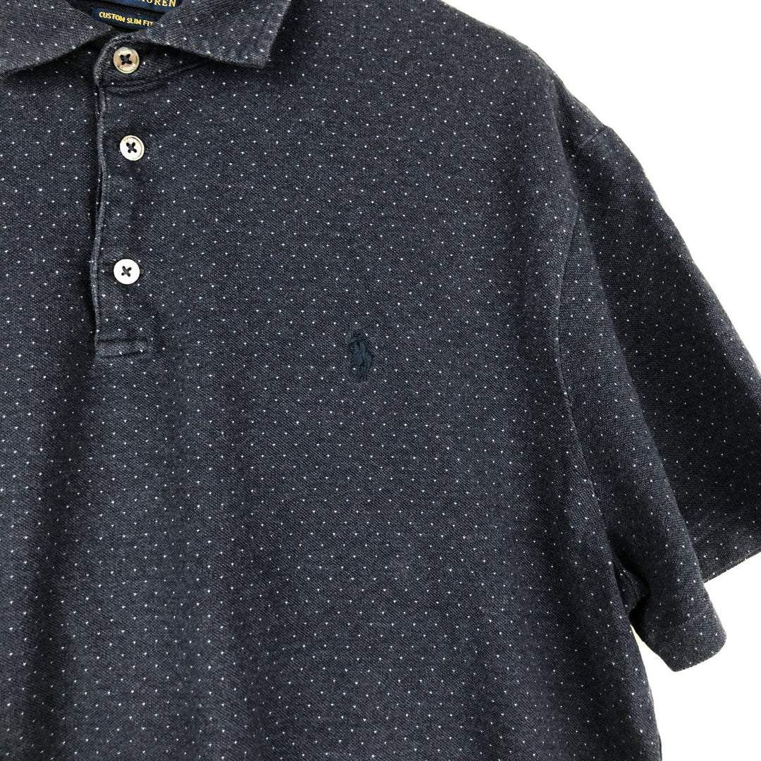 Ralph Lauren POLO RALPH LAUREN CUSTOM SLIM FIT Dot Pattern Short-Sleeve Polo Shirt (Men's XL equivalent) cotton navy blue type Vintage Second Hand