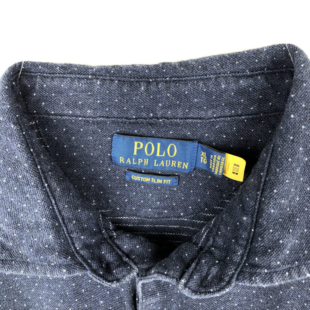 Ralph Lauren POLO RALPH LAUREN CUSTOM SLIM FIT Dot Pattern Short-Sleeve Polo Shirt (Men's XL equivalent) cotton navy blue type Vintage Second Hand