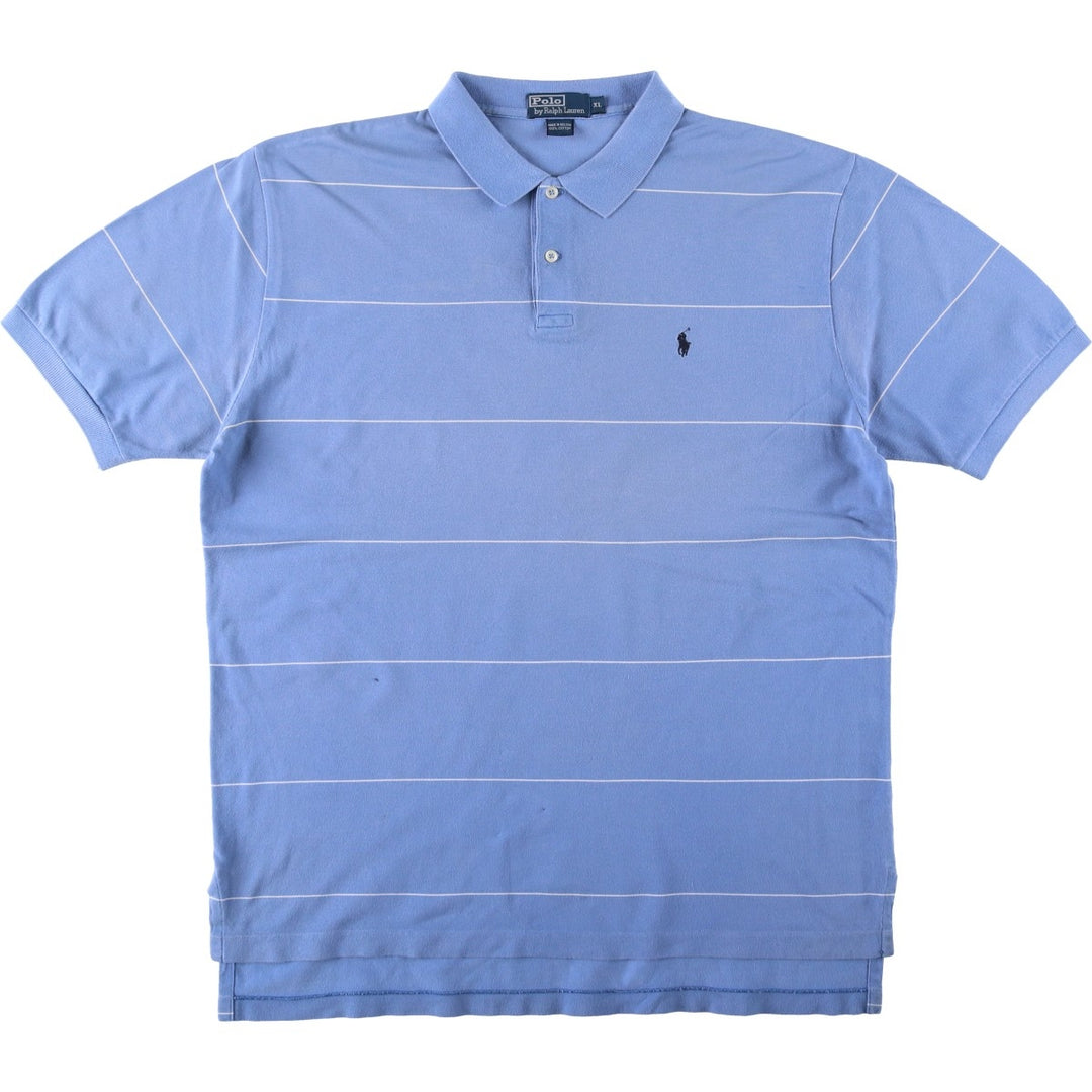 Ralph Lauren POLO by Ralph Lauren short sleeve striped polo shirt, men's XL size cotton Blue type light blue Vintage Second Hand