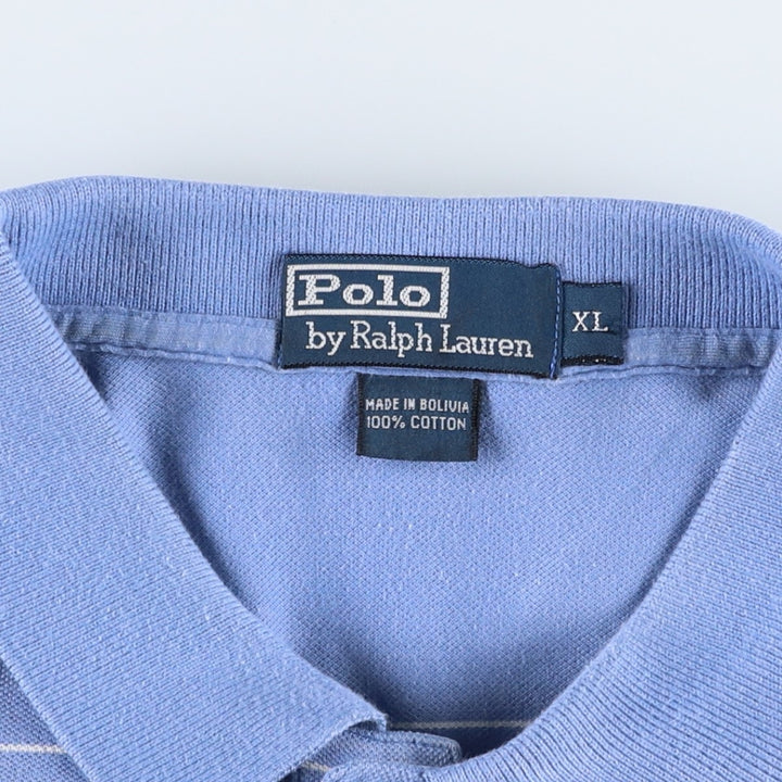 Ralph Lauren POLO by Ralph Lauren short sleeve striped polo shirt, men's XL size cotton Blue type light blue Vintage Second Hand